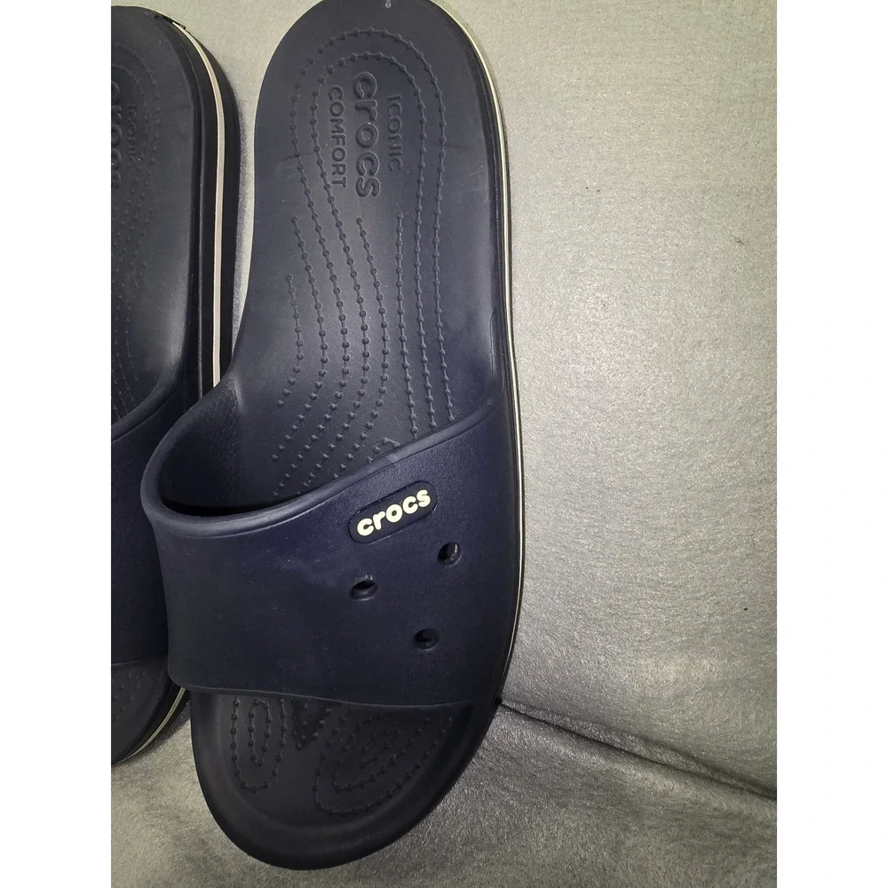 Crocs Slides Navy Blue White Mens Size 13 Sporty Sandals